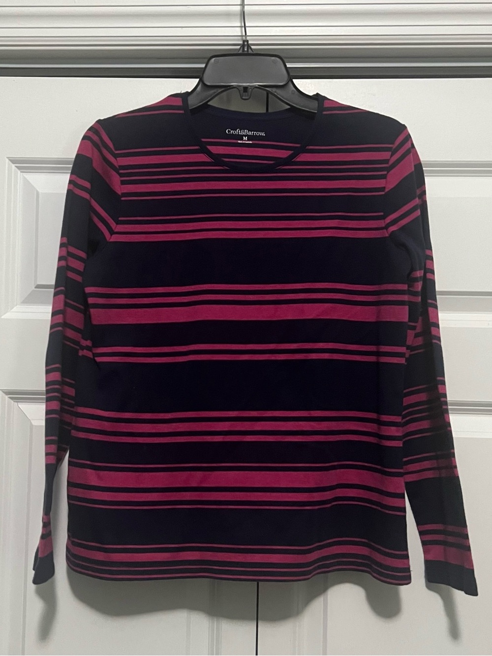 croft & barrow Black and Magenta Striped Long-Sleeve Tee